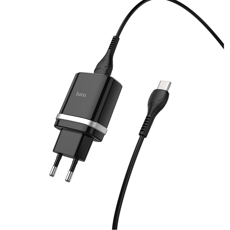 МЗП Hoco C12Q Smart QC3.0 3A (1USB-A) + кабель USB to Type-C, Чорний, купити оптом з доставкою