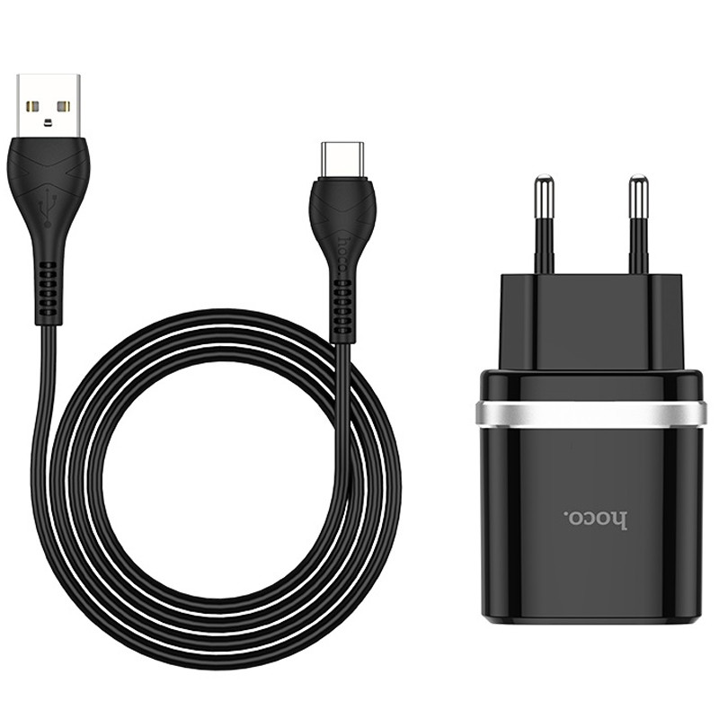 МЗП Hoco C12Q Smart QC3.0 3A (1USB-A) + кабель USB to Type-C, Чорний 1, купити оптом з доставкою