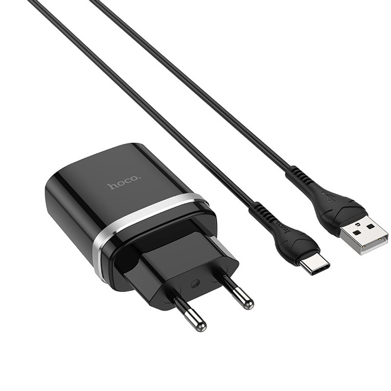 МЗП Hoco C12Q Smart QC3.0 3A (1USB-A) + кабель USB to Type-C, Чорний 2, купити оптом з доставкою