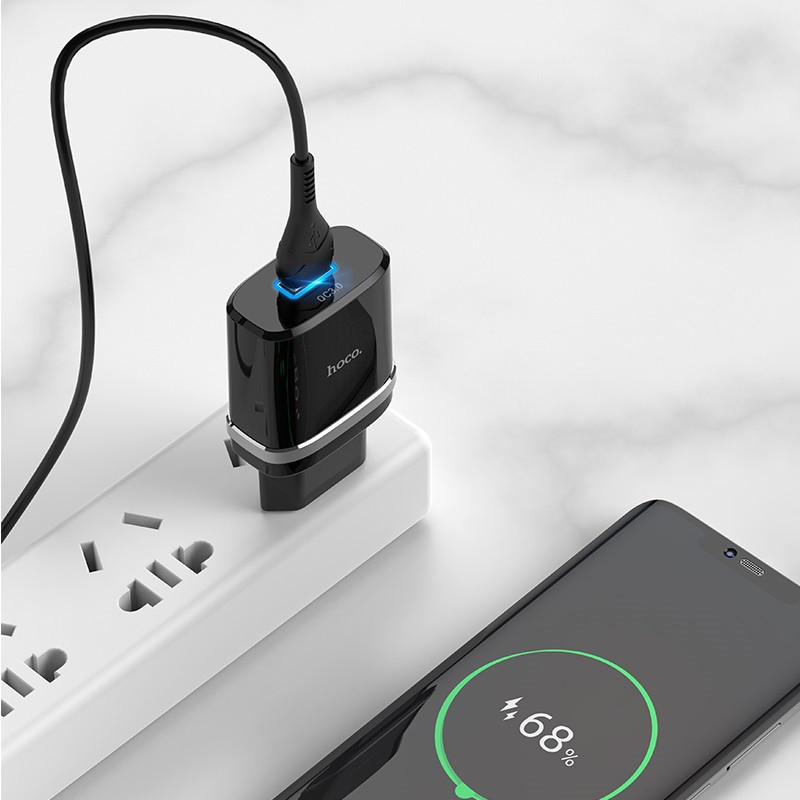 МЗП Hoco C12Q Smart QC3.0 3A (1USB-A) + кабель USB to Type-C, Чорний 4, купити оптом з доставкою