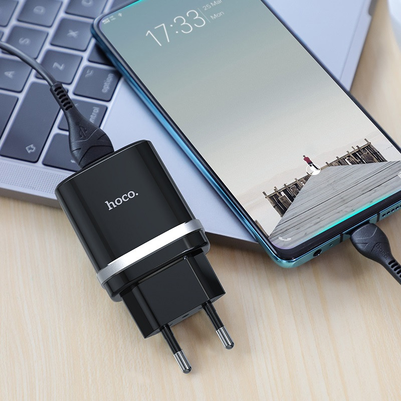 МЗП Hoco C12Q Smart QC3.0 3A (1USB-A) + кабель USB to Type-C, Чорний 5, купити оптом з доставкою