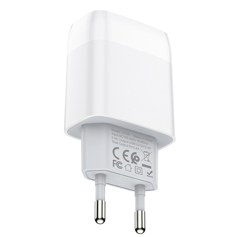 СЗУ Hoco C73A Glorious 2.4A (2USB-A), Белый 2, купить оптом с доставкой