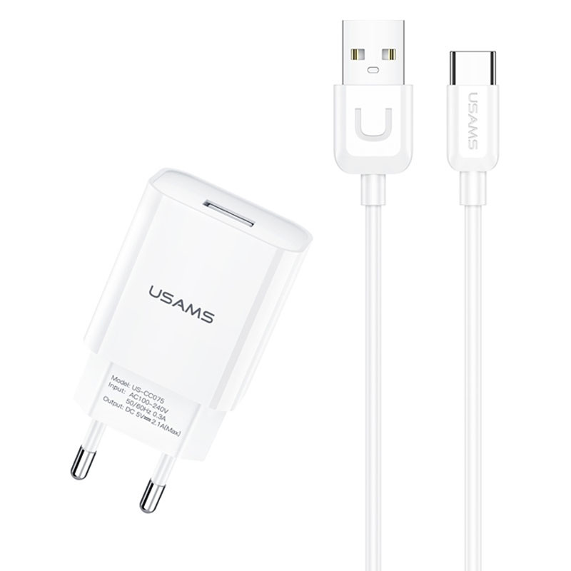 МЗП USAMS T21 Charger kit - T18 single USB + Uturn Type-C cable дивитися фото №1
