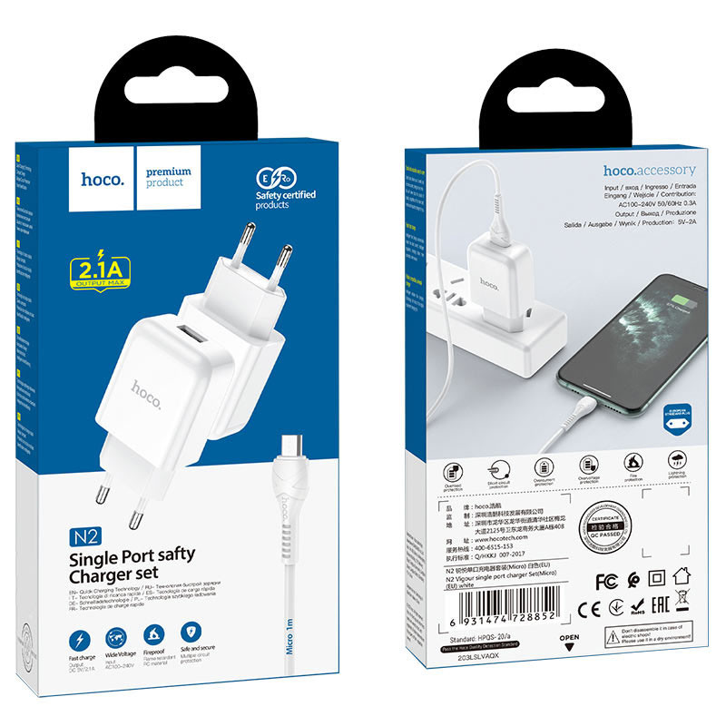 МЗП HOCO N2 (1USB/2.1A) + USB - MicroUSB дивитися фото №5