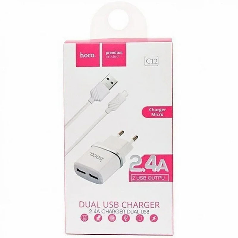 МЗП Hoco C12 Charger + Cable (Micro) 2.4A 2USB дивитися фото №3