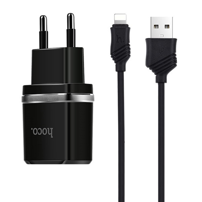 МЗП Hoco C12 Charger + Cable Lightning 2.4A 2USB Зображення №1 МЗП Hoco C12 Charger + Cable Lightning 2.4A 2USB дивитися фото №1