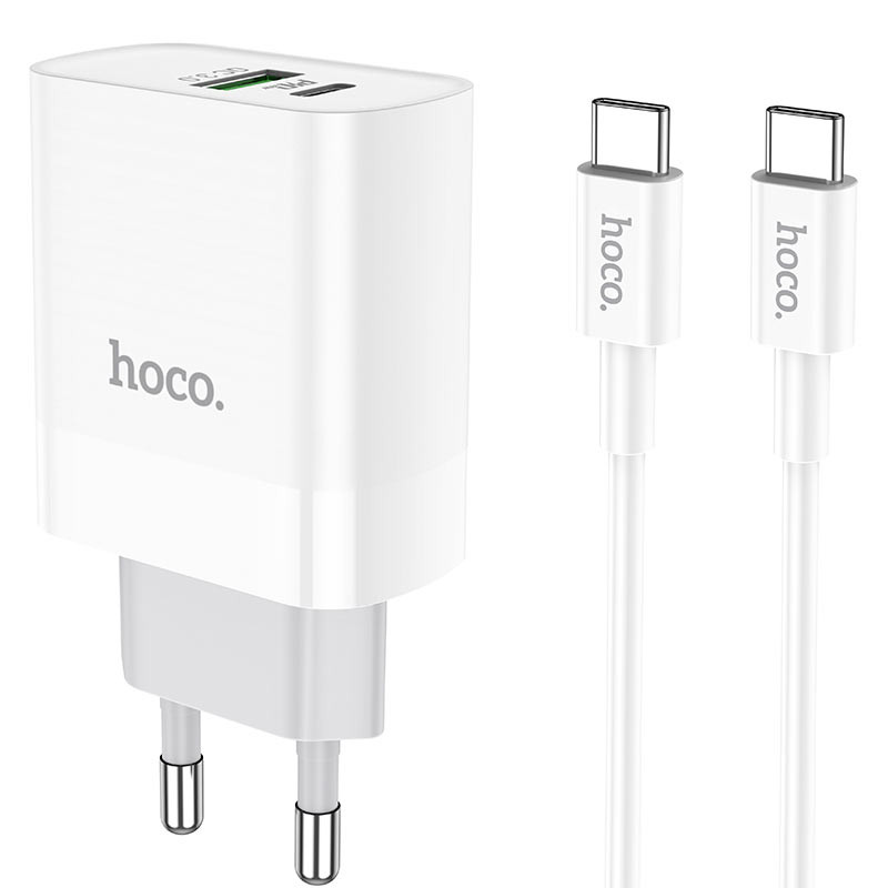СЗУ Hoco C80A Rapido PD20W+QC3.0 (1USB-A/1C) + кабель Type-C to Type-C, Белый, купить оптом с доставкой