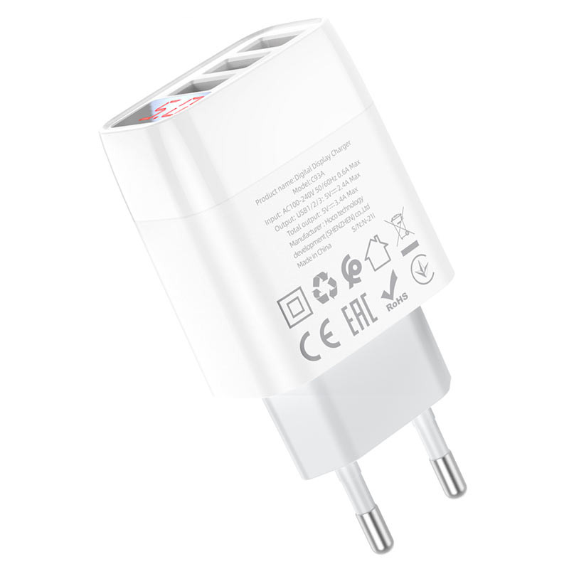 МЗП Hoco C93A Easy charge 3-port digital display charger дивитися фото №2
