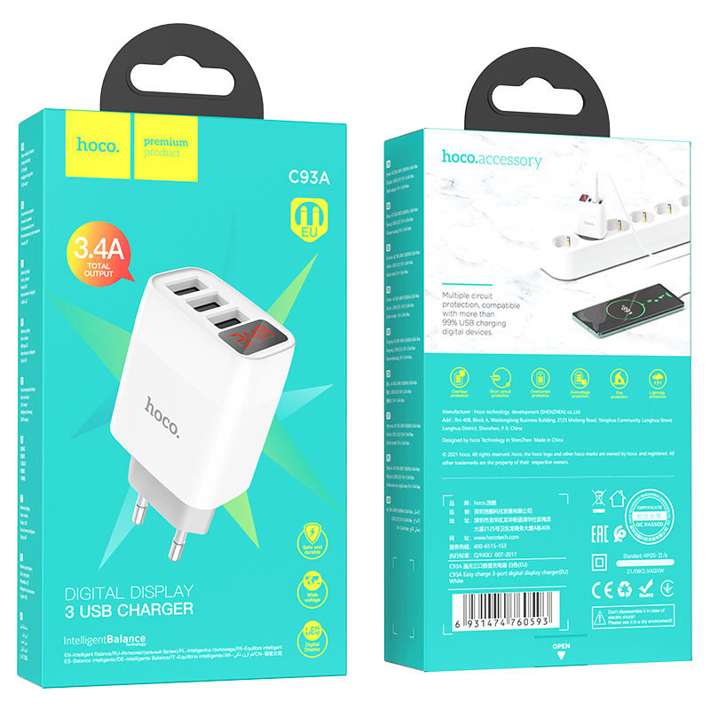 МЗП Hoco C93A Easy charge 3-port digital display charger дивитися фото №5