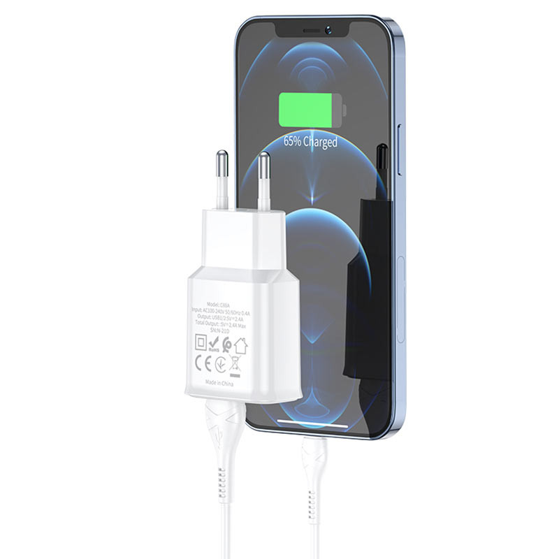 МЗП HOCO C88A (2USB/2.4A) + Lightning Зображення №4 МЗП HOCO C88A (2USB/2.4A) + Lightning дивитися фото №4