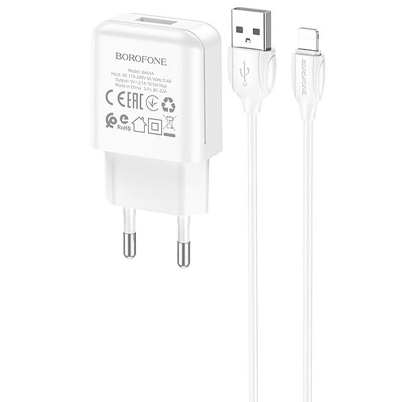 МЗП Borofone BA64A Single port + Lightning Зображення №1 МЗП Borofone BA64A Single port + Lightning дивитися фото №1