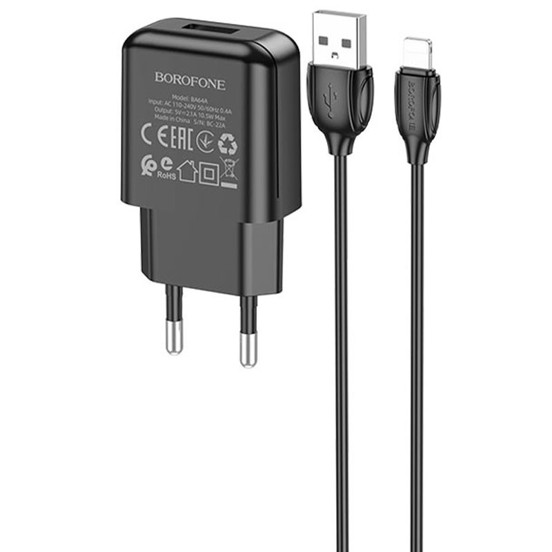 МЗП Borofone BA64A Single port + Lightning Зображення №1 МЗП Borofone BA64A Single port + Lightning дивитися фото №1