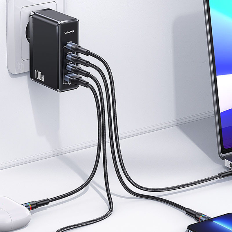 МЗП Usams US-CC163 T50 100W 4 Ports GaN Fast Charger (1USB-A/3C) на малюнкі №2