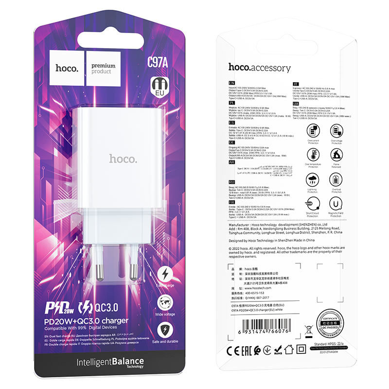 МЗП Hoco C97A PD20W+QC3.0 (1USB-A/1C) на малюнкі №6