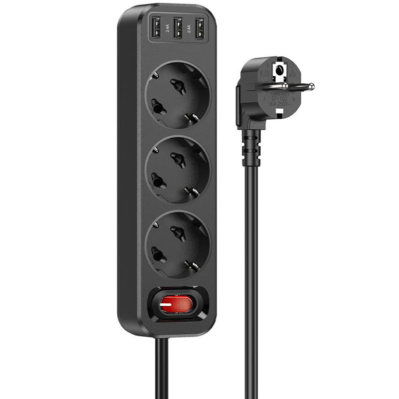 Подовжувач Hoco NS2 (3USB/3xSocket) дивитися фото №1