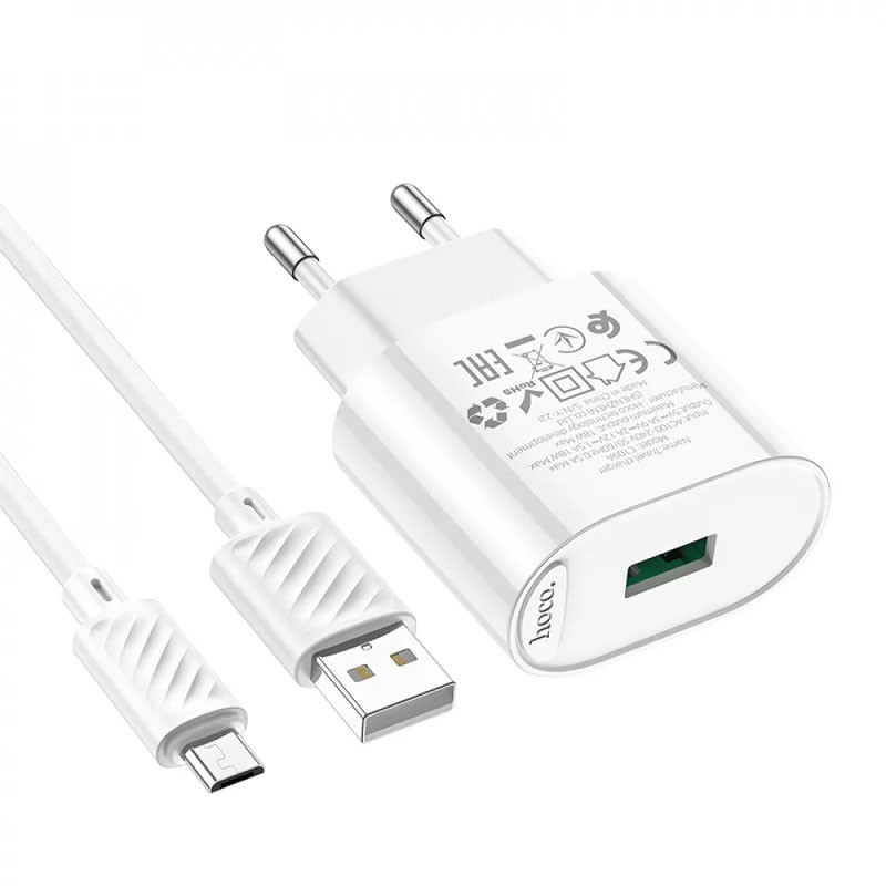 МЗП Hoco C109A Fighter QC3.0 18W (1USB-A) + кабель USB to MicroUSB на малюнкі №5