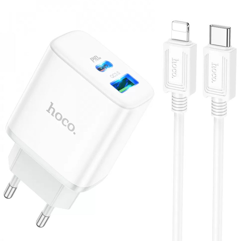 МЗП Hoco C105A Stage PD20W+QC3.0 (1USB-A/1C) + кабель Type-C to Lightning на малюнкі №1