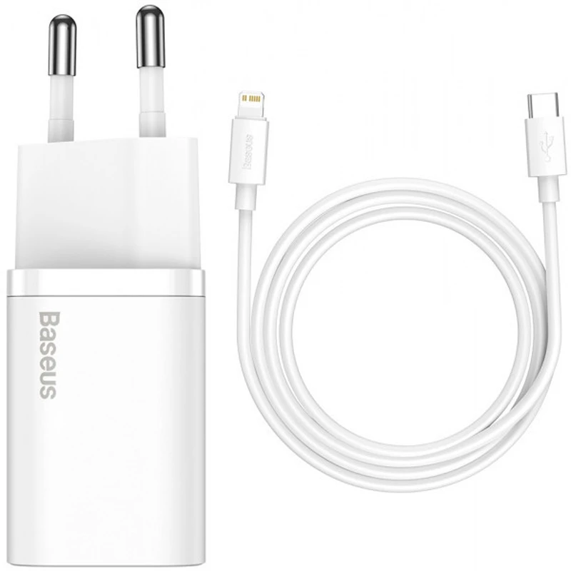 СЗУ Baseus Super Si Quick Charger 20W (1USB-C) + кабель Type-C to Lightning (TZCCSUP-B), Белый, купить оптом с доставкой
