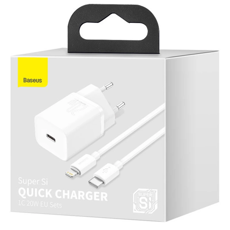 СЗУ Baseus Super Si Quick Charger 20W (1USB-C) + кабель Type-C to Lightning (TZCCSUP-B), Белый 2, купить оптом с доставкой