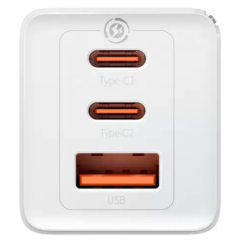 МЗП Baseus GaN5 Pro PD65W+QC3.0 (1USB-A/2C) + кабель Type-C to Type-C (CCGP12020), White 2, купити оптом з доставкою