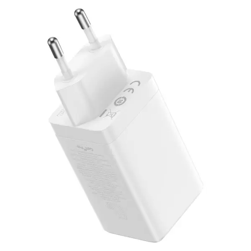 МЗП Baseus GaN5 Pro PD65W+QC3.0 (1USB-A/2C) + кабель Type-C to Type-C (CCGP12020), White 3, купити оптом з доставкою