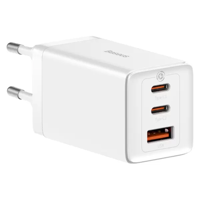 МЗП Baseus GaN5 Pro PD65W+QC3.0 (1USB-A/2C) + кабель Type-C to Type-C (CCGP12020), White 4, купити оптом з доставкою