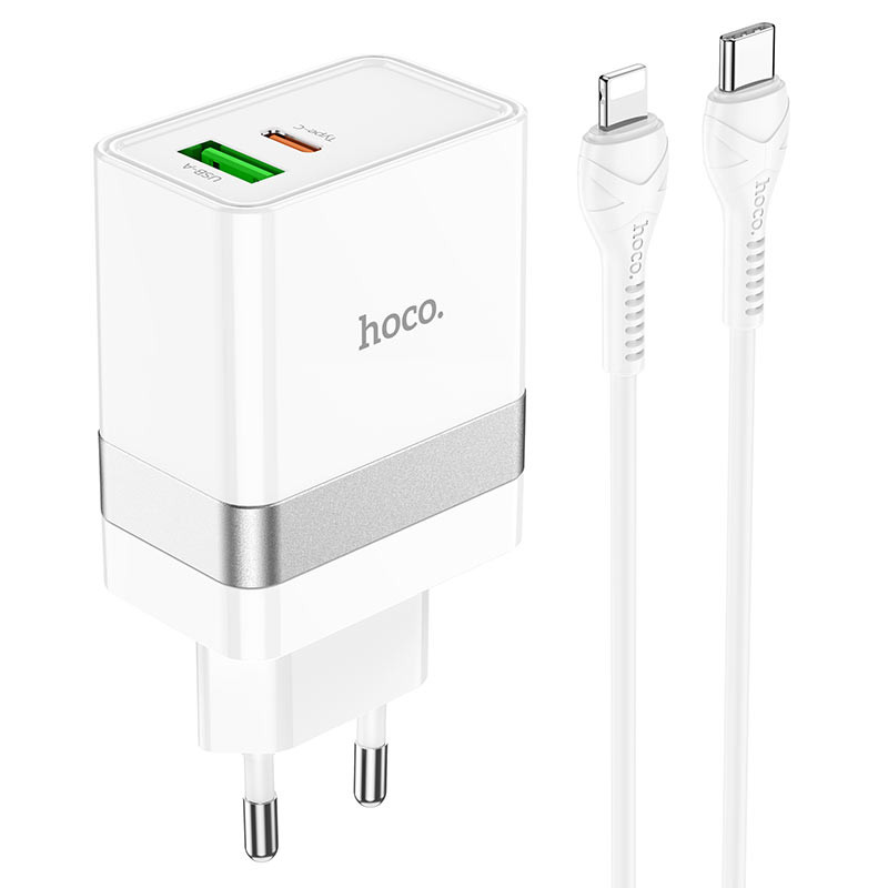 МЗП Hoco N21 Topspeed PD30W+QC3.0 (1USB/1Type-C/3A) + Type-C to Lightning дивитися фото №1