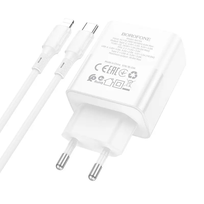 МЗП Borofone BA75A PD30W+QC3.0 + Type-C + Lightning Зображення №4 МЗП Borofone BA75A PD30W+QC3.0 + Type-C + Lightning дивитися фото №4