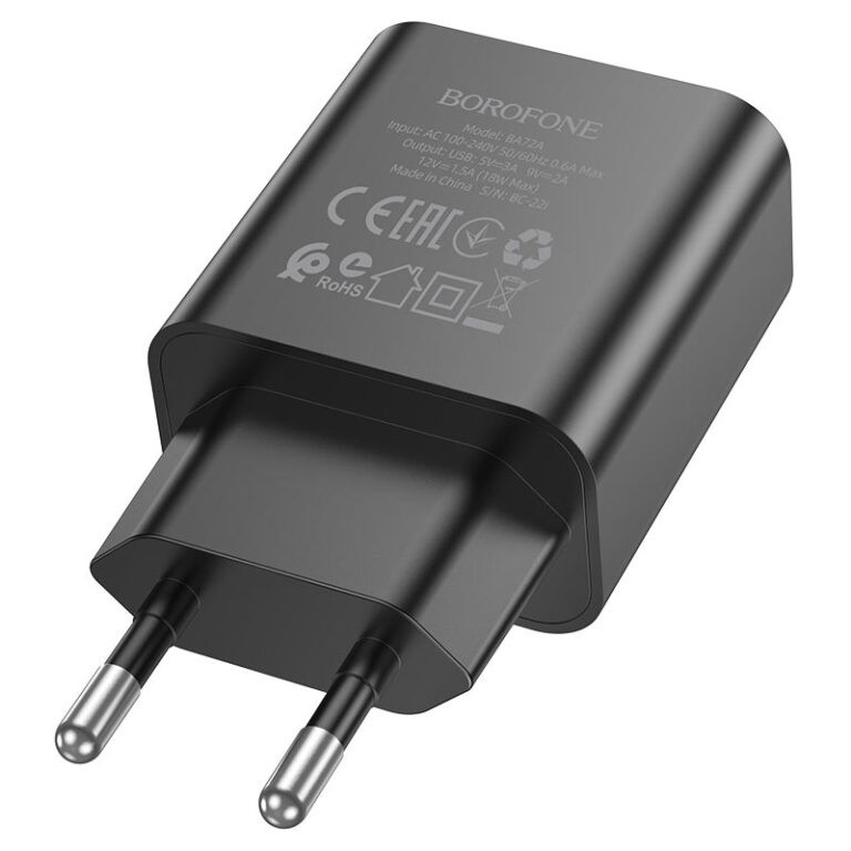 МЗП Borofone BA72A Spring QC3.0 (1USB-A), Black 2, купити оптом з доставкою