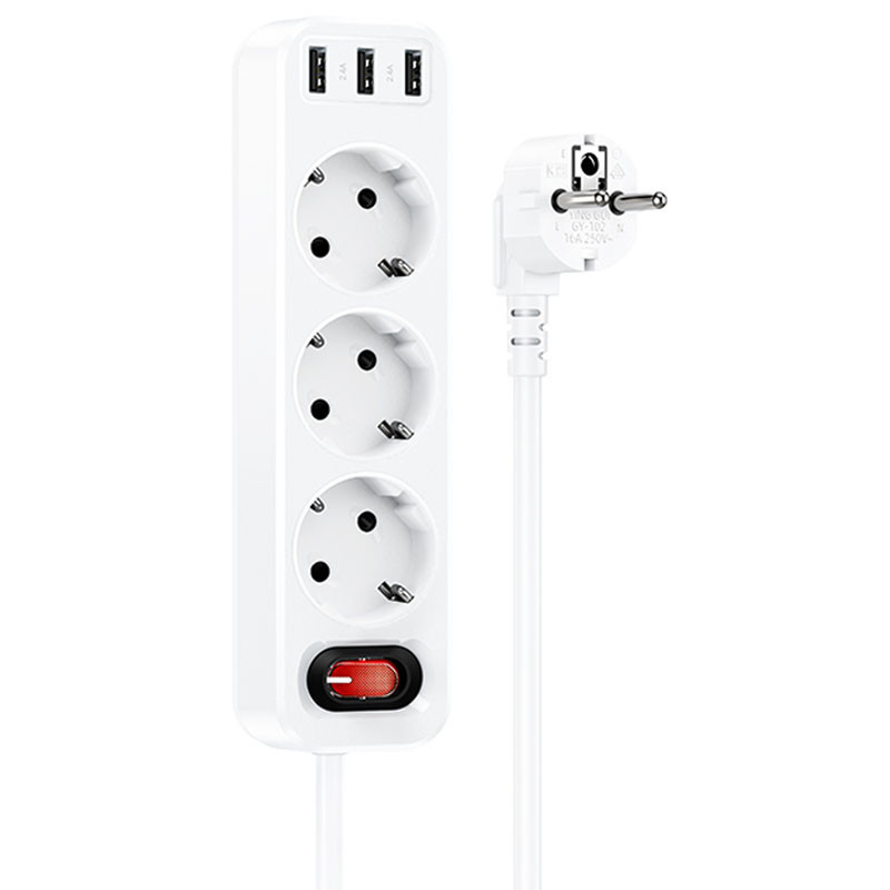 Подовжувач Hoco NS2 (3USB/3xSocket) Зображення №1 Подовжувач Hoco NS2 (3USB/3xSocket) дивитися фото №1