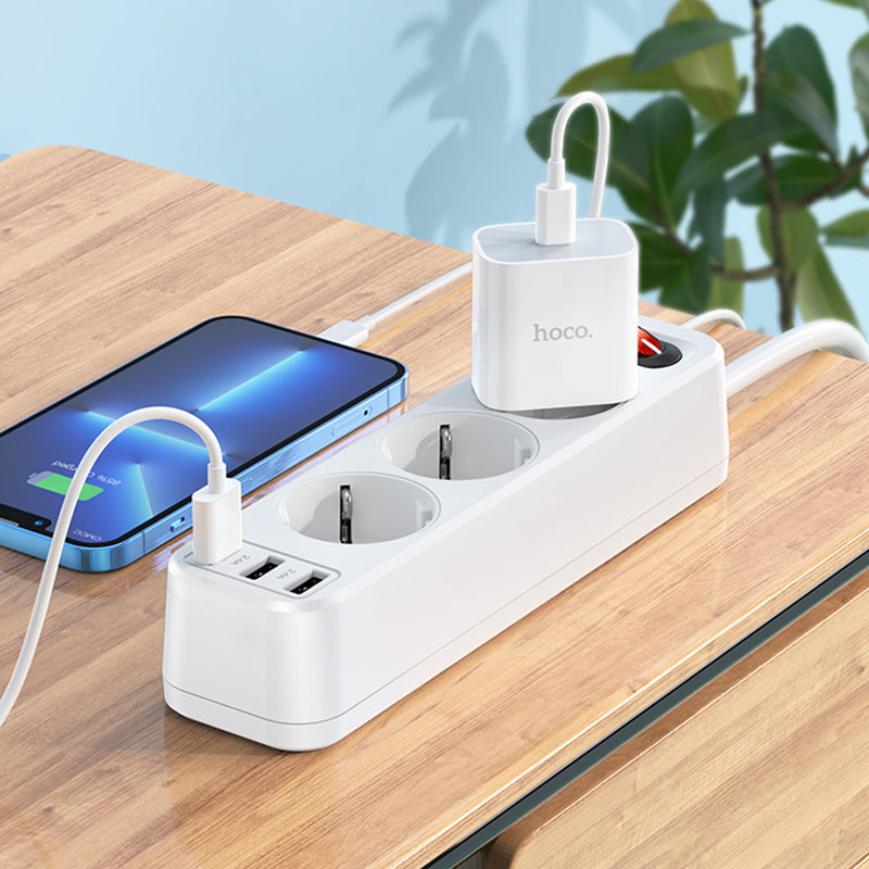 Подовжувач Hoco NS2 (3USB/3xSocket) Зображення №4 Подовжувач Hoco NS2 (3USB/3xSocket) дивитися фото №4