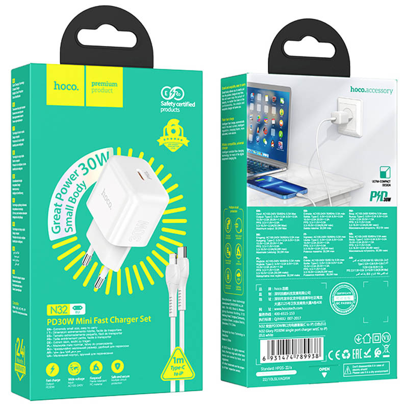 МЗП Hoco N32 Glory PD30W Type-C to Lightning дивитися фото №5