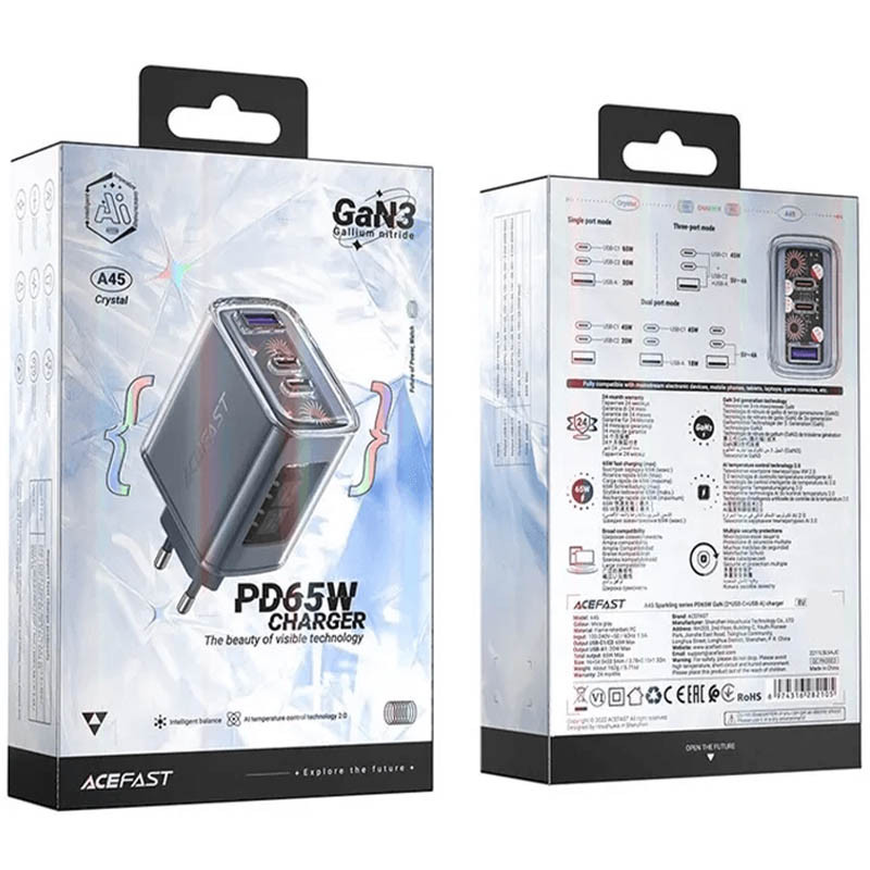 МЗП Acefast A45 Exploration series PD65W GaN (1USB-A/2C) на малюнкі №4