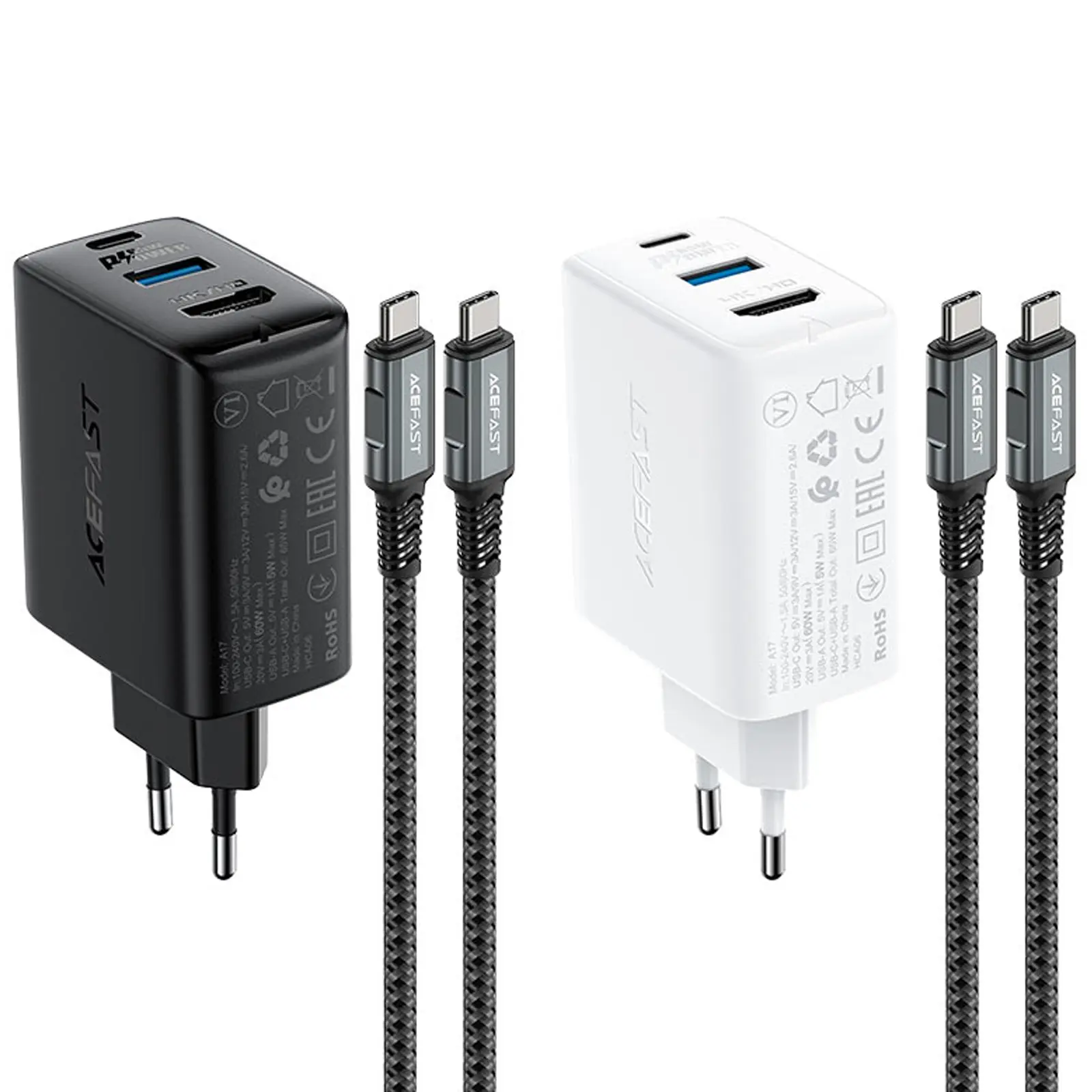 МЗП Acefast A17 PD65W GaN (1USB-A/1C/1HDMI) + кабель Type-C to Type-C, купити оптом з доставкою