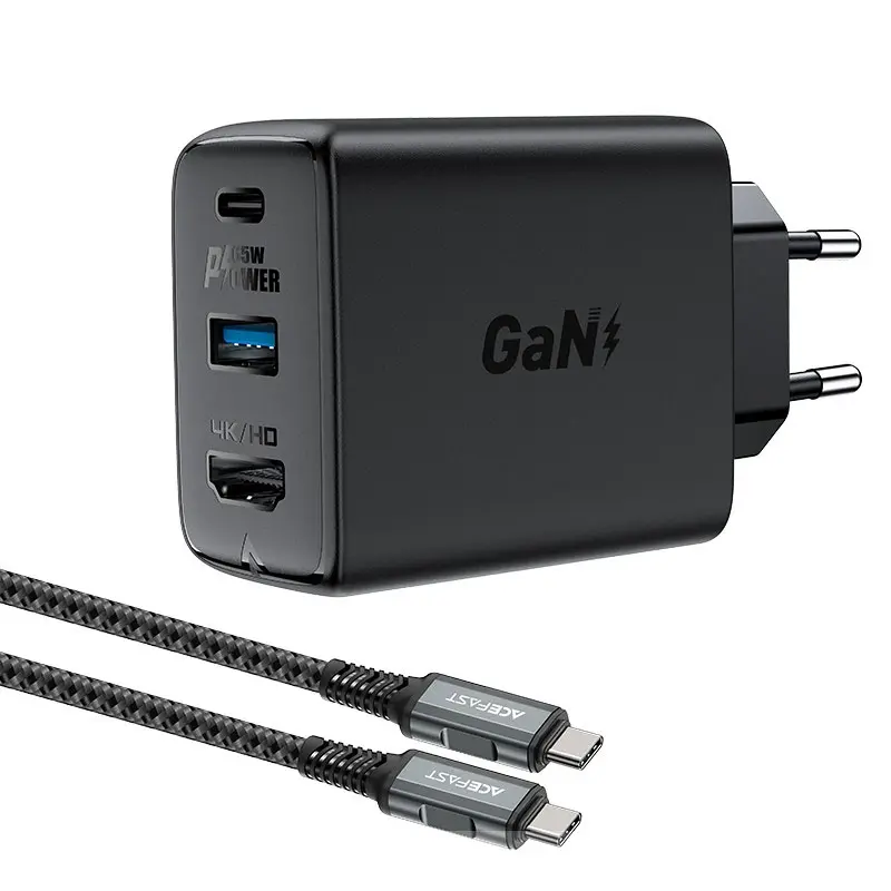 МЗП Acefast A17 PD65W GaN (1USB-A/1C/1HDMI) + кабель Type-C to Type-C, Black 1, купити оптом з доставкою