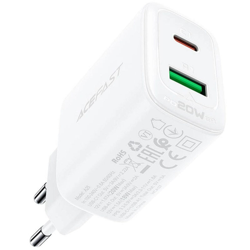 МЗП Acefast A25 PD20W (USB-C+USB-A) dual port дивитися фото №3