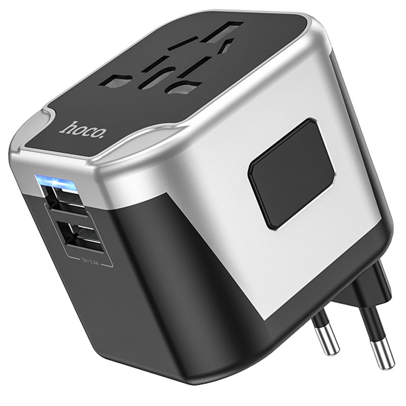 Мережевий універсальний перехідник Hoco AC5 Level 2USB+Socket, купити оптом з доставкою