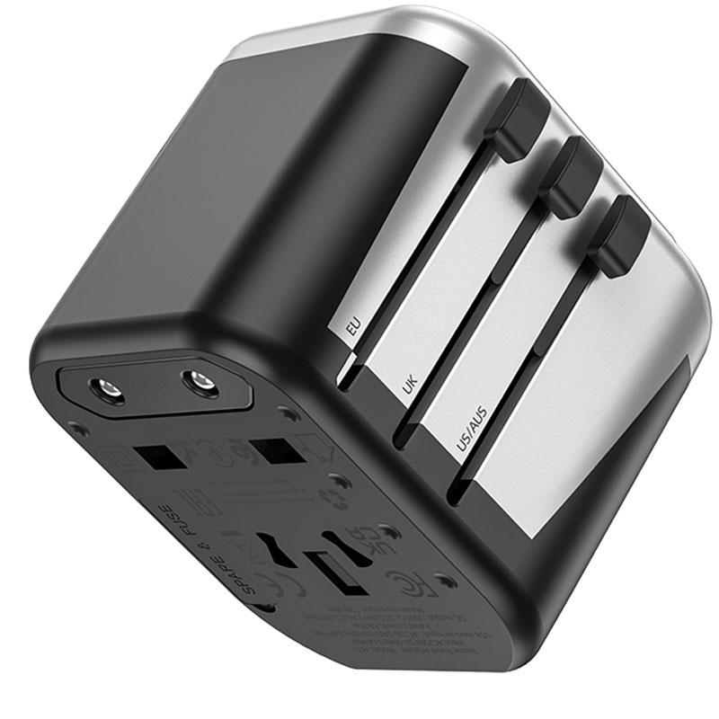 Мережевий універсальний перехідник Hoco AC5 Level 2USB+Socket, Black 1, купити оптом з доставкою