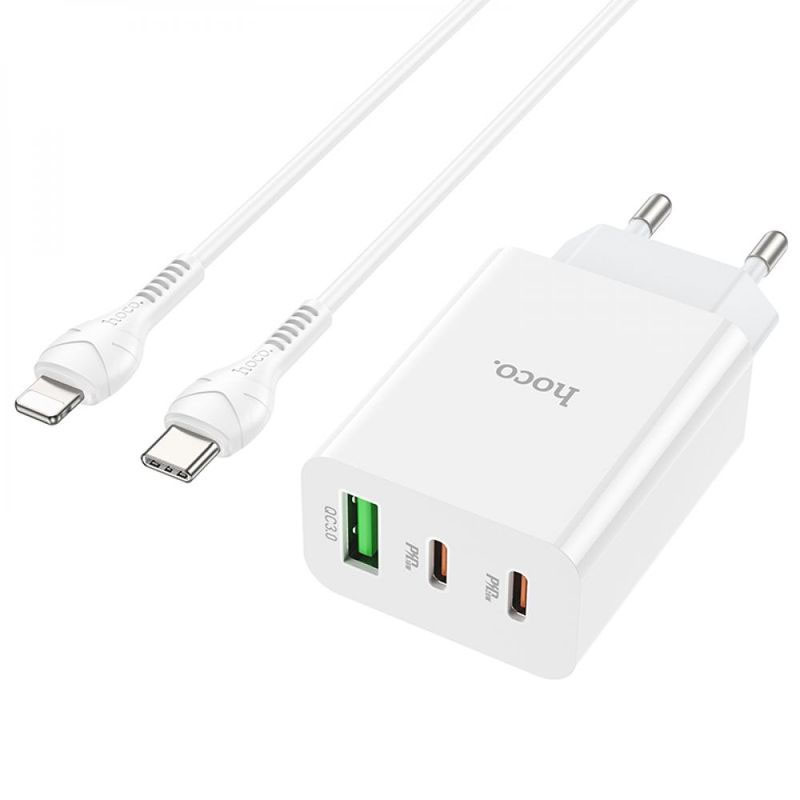 МЗП Hoco C99A PD20W+QC3.0 (1USB/2Type-C/3A) + Type-C to Lightning Зображення №2 МЗП Hoco C99A PD20W+QC3.0 (1USB/2Type-C/3A) + Type-C to Lightning дивитися фото №2