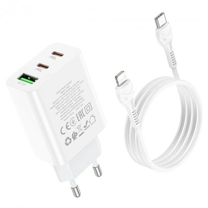 МЗП Hoco C99A PD20W+QC3.0 (1USB/2Type-C/3A) + Type-C to Lightning Зображення №3 МЗП Hoco C99A PD20W+QC3.0 (1USB/2Type-C/3A) + Type-C to Lightning дивитися фото №3