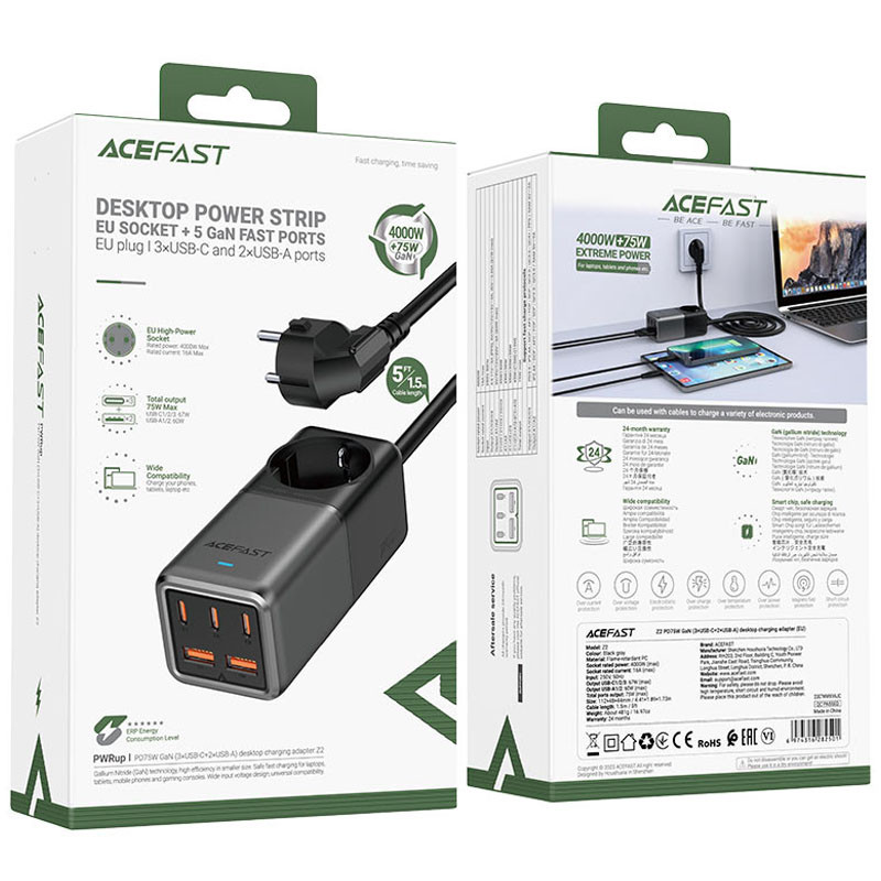 МЗП Acefast Z2 PD75W GaN (3*USB-C+2*USB-A) дивитися фото №6