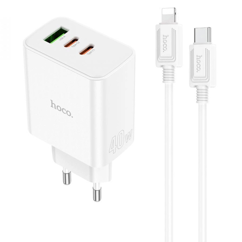 МЗП Hoco C126A PD40W+QC3.0 (1USB/2Type-C) + Type-C to Lightning дивитися фото №1