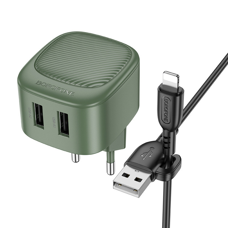 МЗП Borofone BAS21A Special 10.5W (2USB-A) + кабель USB to Lightning на малюнкі №1
