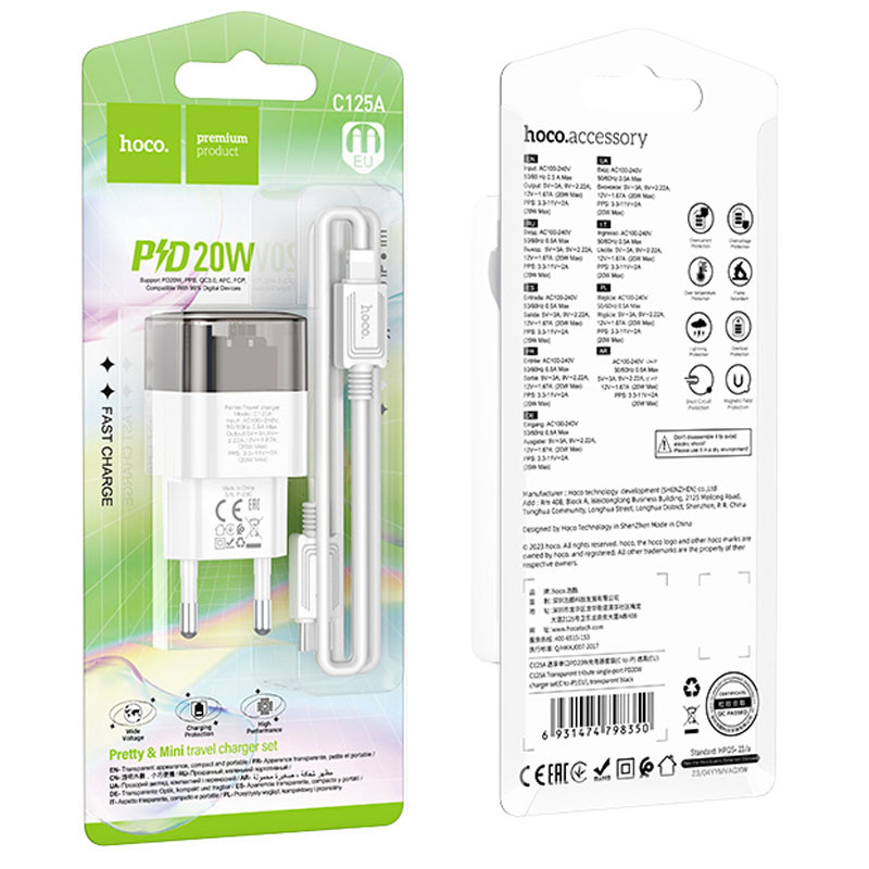 МЗП Hoco C125A Transparent 1C PD20W + Type-C to Lightning дивитися фото №4
