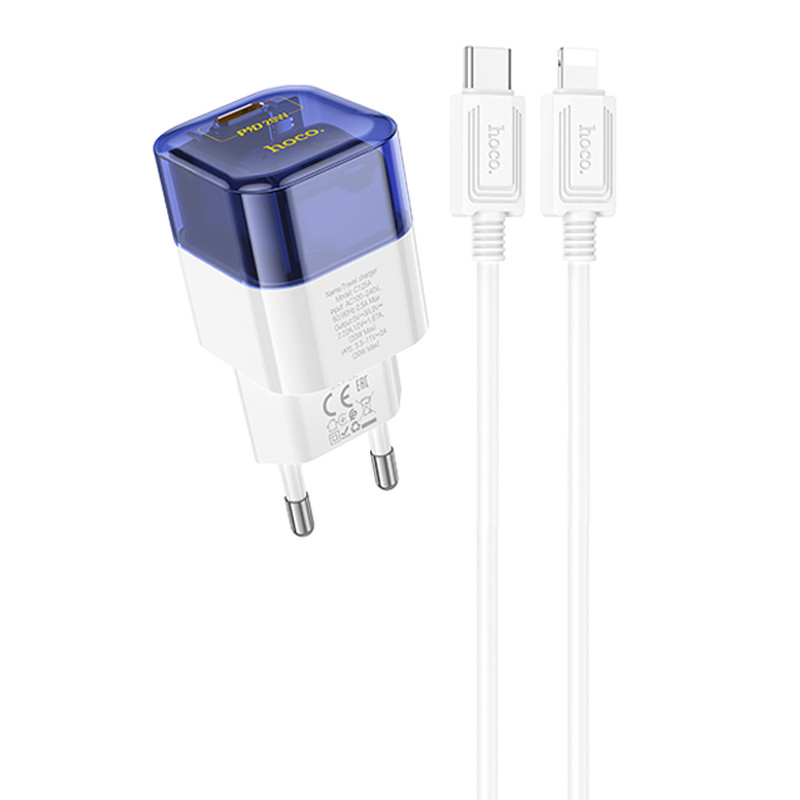 МЗП Hoco C125A Transparent 1C PD20W + Type-C to Lightning дивитися фото №1