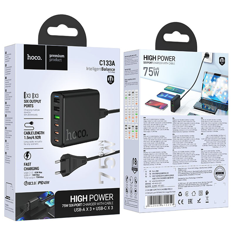 МЗП Hoco C133A Earl 6-port PD75W (3C3A) дивитися фото №6