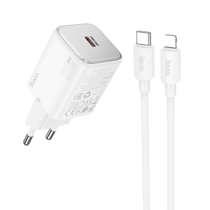 МЗП Hoco N40 Mighty PD20W (1USB-C) + кабель Type-C to Lightning на малюнкі №1