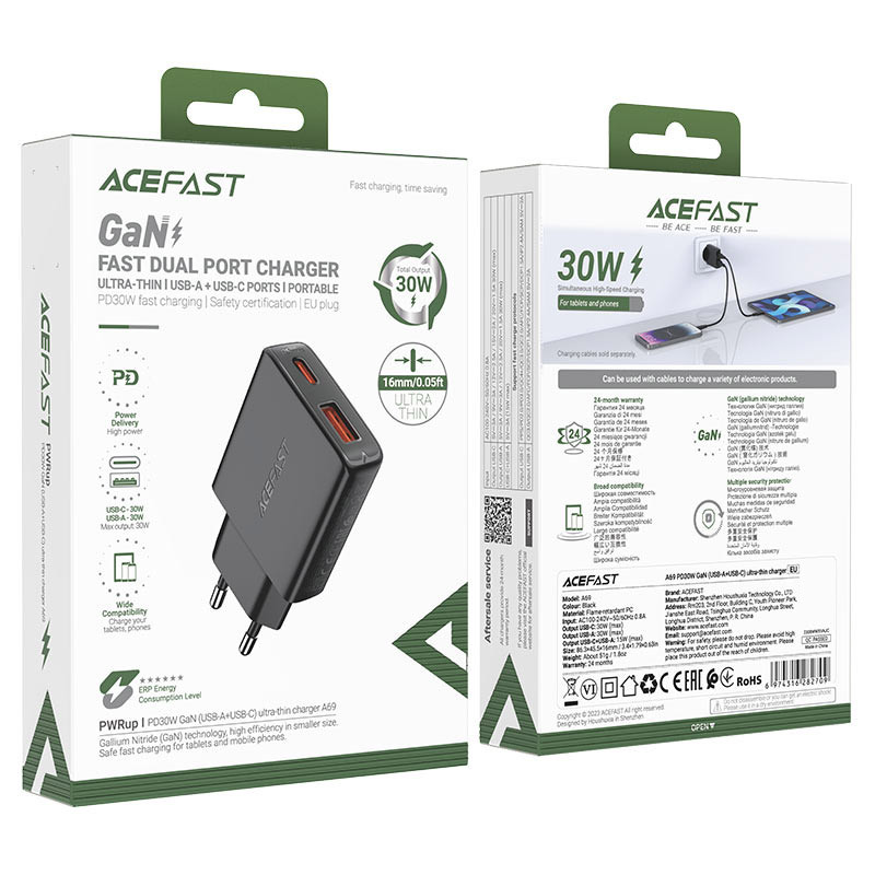 МЗП Acefast A69 PD30W GaN (USB-C+USB-A) дивитися фото №6