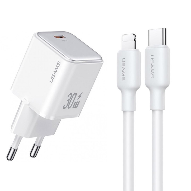 СЗУ Usams US-CC186 PD30W (1USB-C) + кабель Type-C to Lightning, купить оптом с доставкой