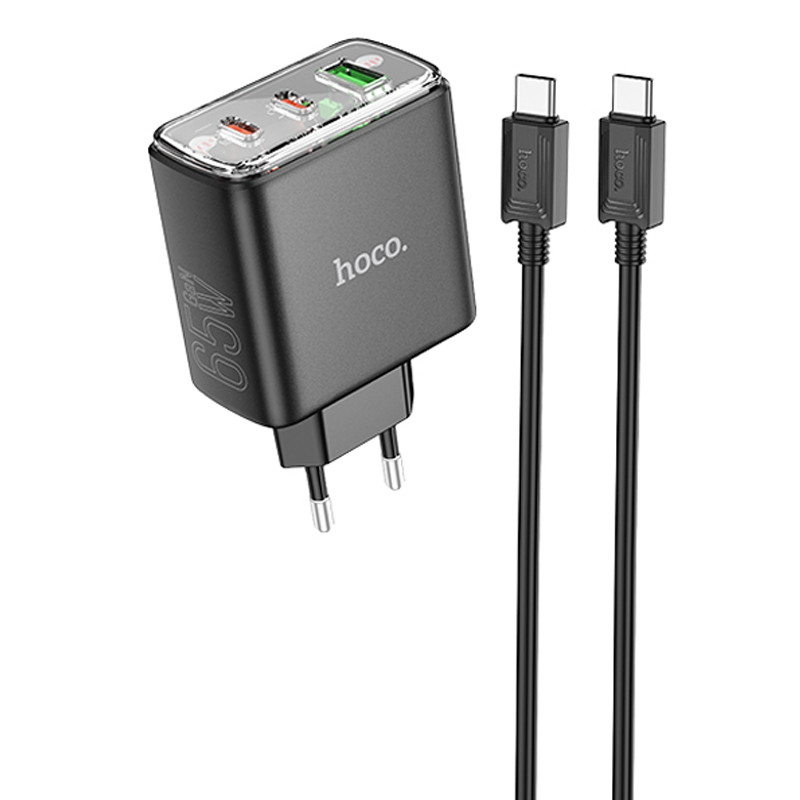 МЗП Hoco CS44A Smart PD65W (1USB-A/2С) + кабель Type-C to Type-C на малюнкі №1